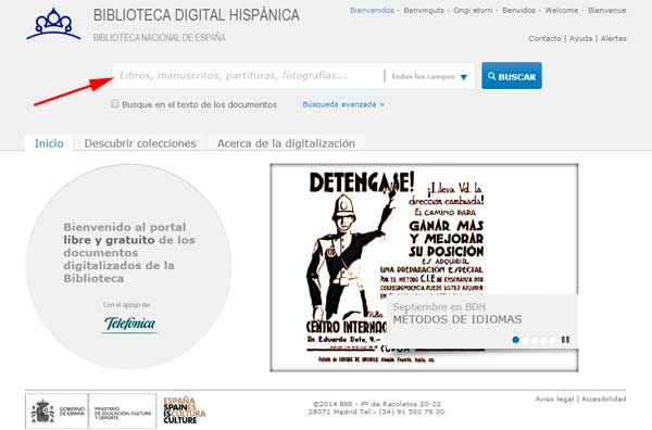 Busqueda en la pagina web de la Biblioteca Digital Hispanica