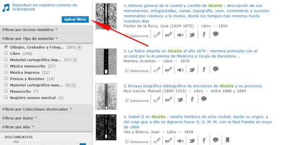 Aplicar filtros en resultados de la Biblioteca Digital Hispanica